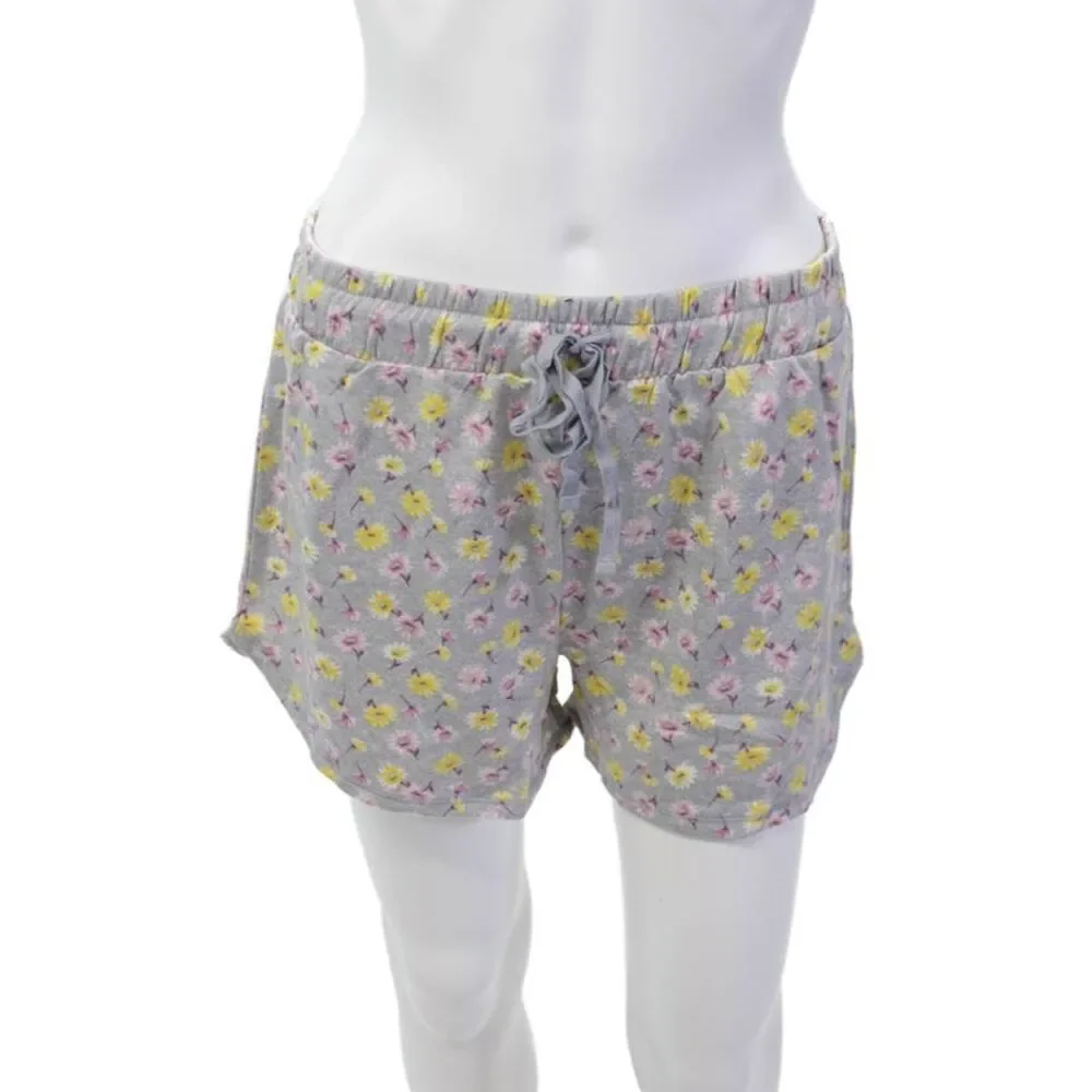 Emerson Road Womens Short Sleeve Floral Pajama Shirt Shorts Set Gray Size Large
